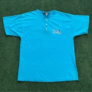 Vintage 90s Disney Mickey Walt Disney World Henley Blue T Shirt Size L 21X28